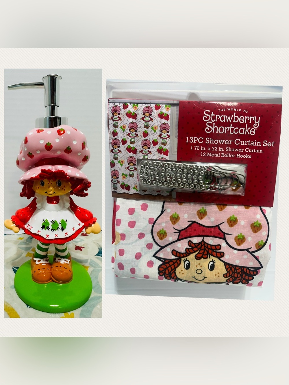 Strawberry Girl Soap Dispenser and Shower Curtain Set